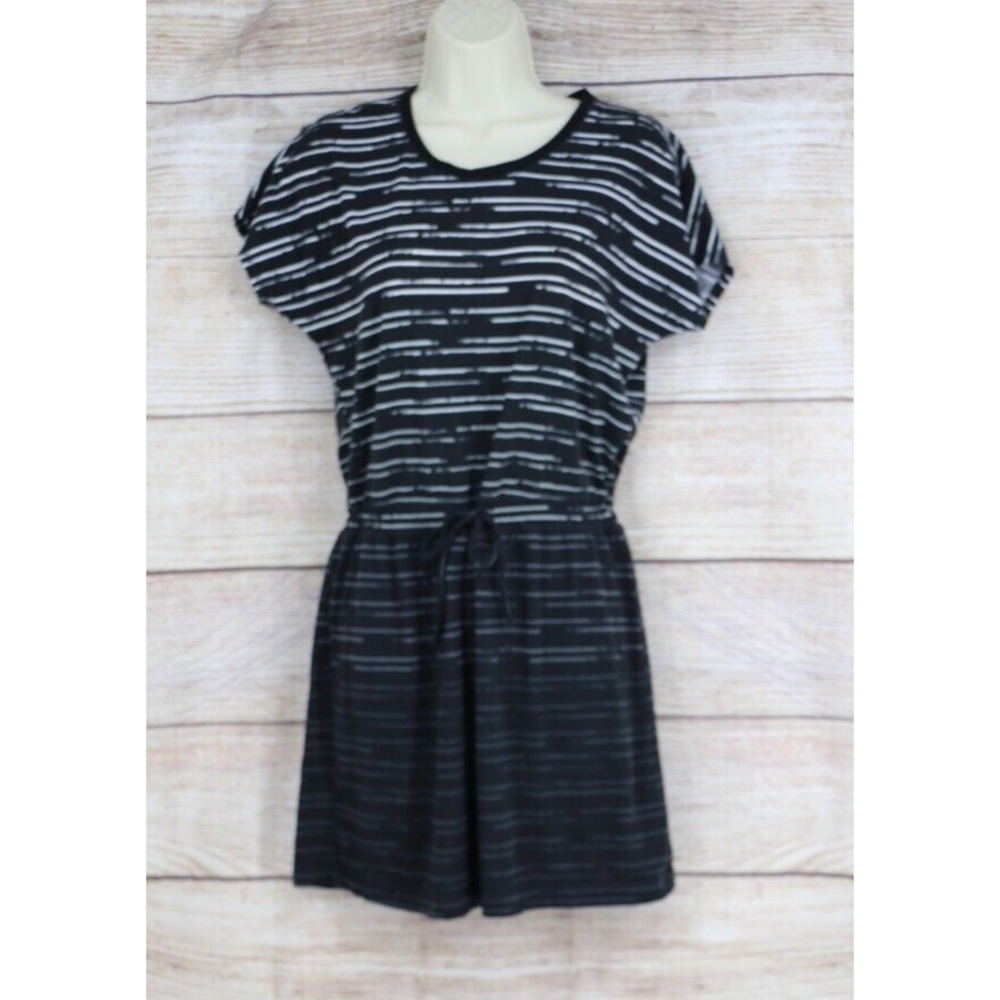 Tek Gear Dry Tek Womens Sz Small Pullover Striped Short Sleeve Mini Dress Black